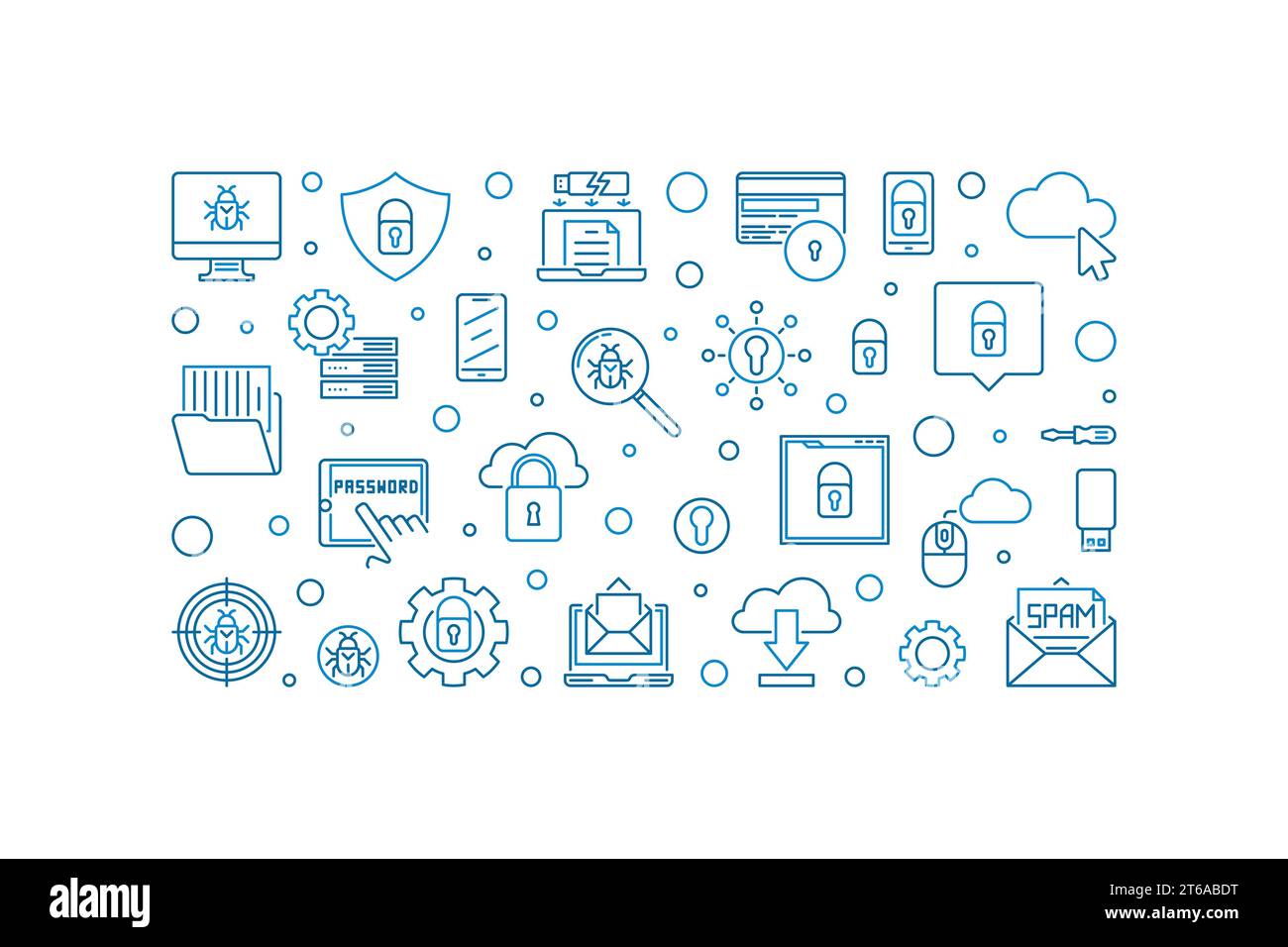 Concept de vecteur de cybersécurité illustration horizontale minimale dans le style de ligne mince Illustration de Vecteur
