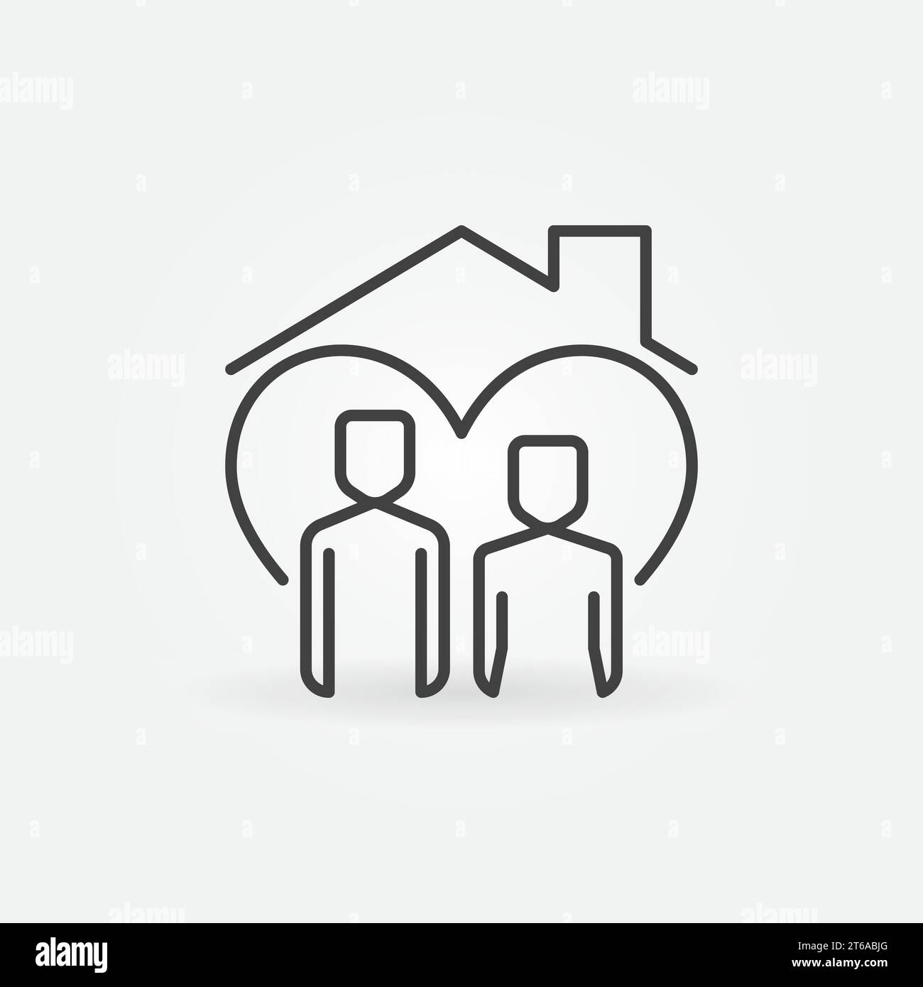 Homme avec femme sous l'icône de ligne de toit de maison. Signe de concept vectoriel Stay Home dans le style de contour Illustration de Vecteur