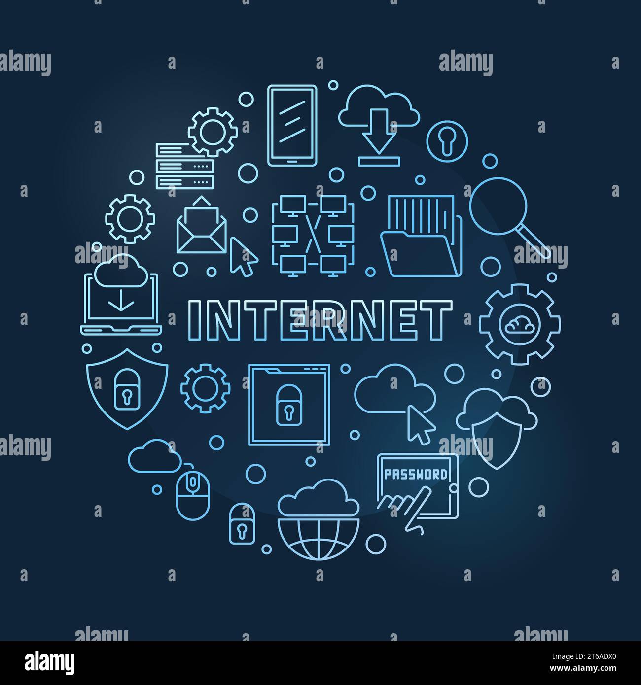 Vector Internet Circular concept illustration bleue linéaire sur fond sombre Illustration de Vecteur