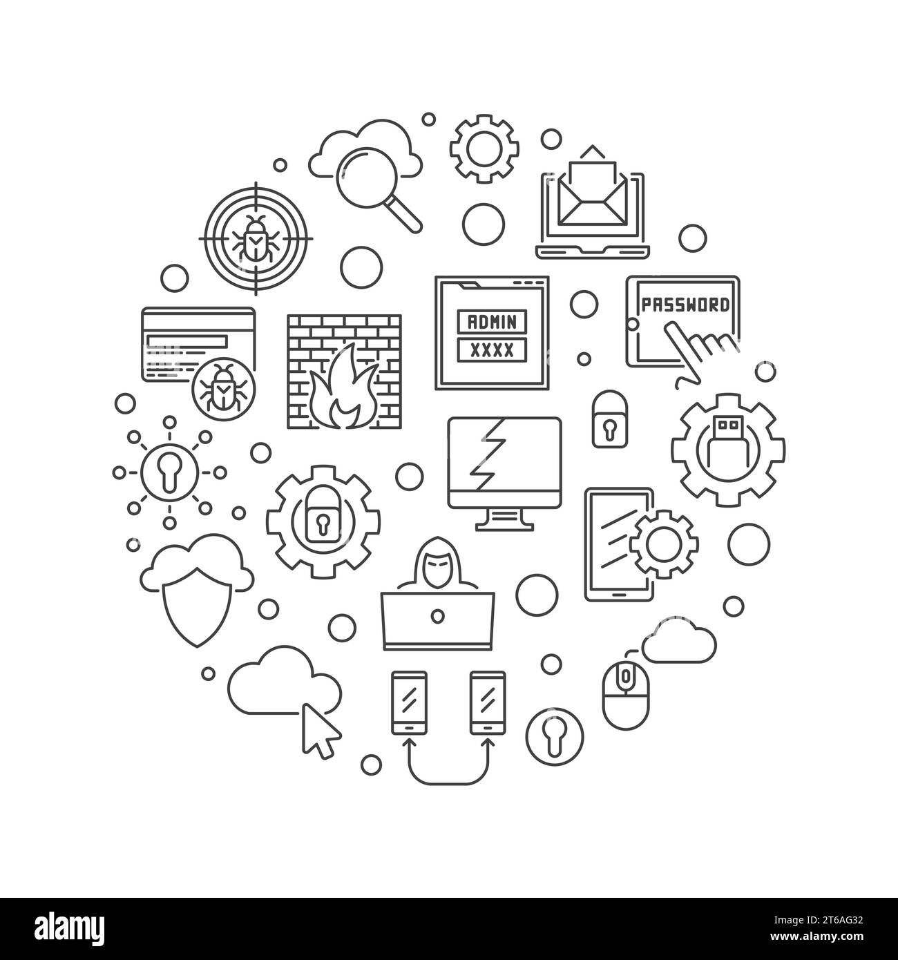 Vector Hacker rond concept de cybersécurité contour simple illustration ou bannière sur fond blanc Illustration de Vecteur
