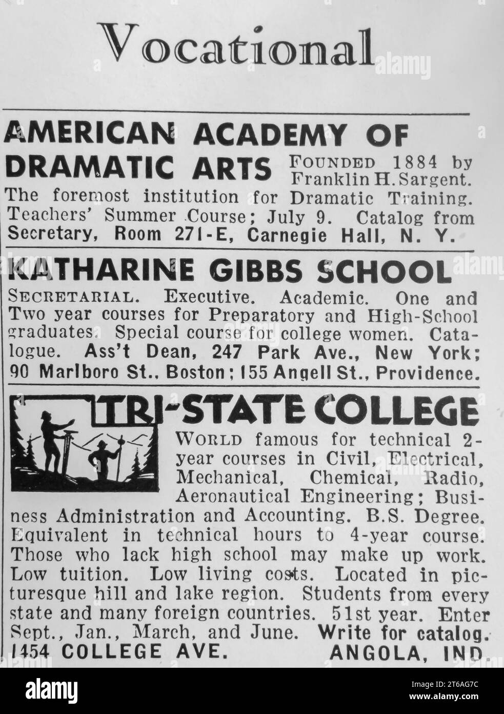 1934 écoles professionnelles ad USA Banque D'Images