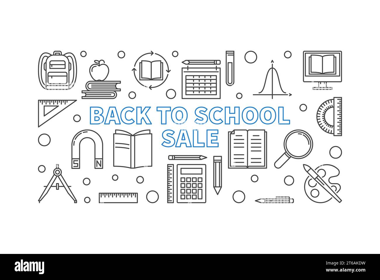 Retour à l'école concept de vente bannière horizontale minimale dans le style de ligne mince. Illustration vectorielle Illustration de Vecteur