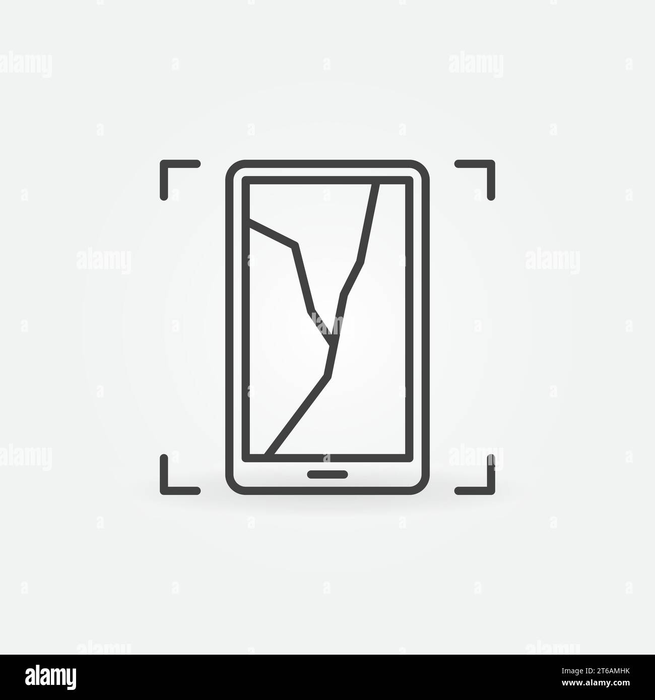 Icône minimale de contour de smartphone cassé - téléphone mobile vecteur avec symbole de concept d'écran fissuré Illustration de Vecteur