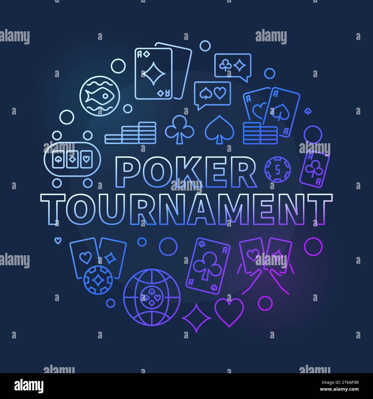 Vector Poker Tournament concept mince ligne ronde illustration colorée sur fond sombre Illustration de Vecteur