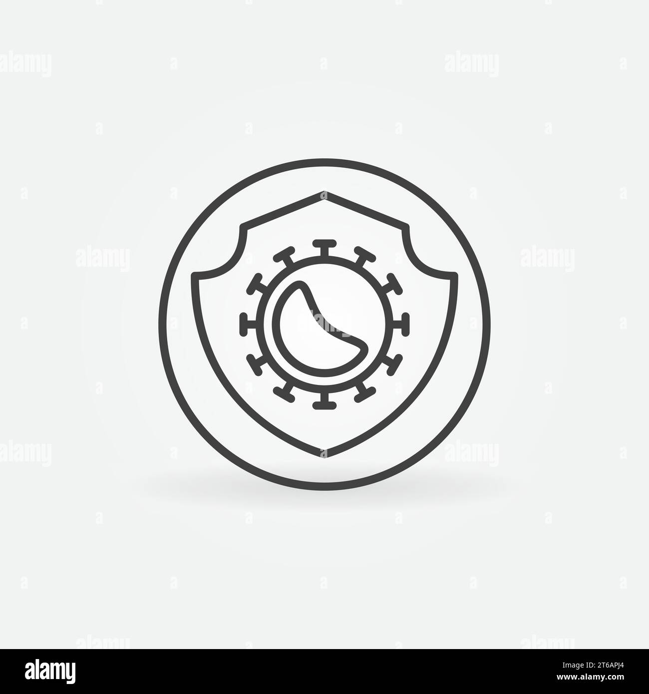 Virus et Shield dans le cercle vecteur icône ou symbole de concept dans le style de ligne mince Illustration de Vecteur
