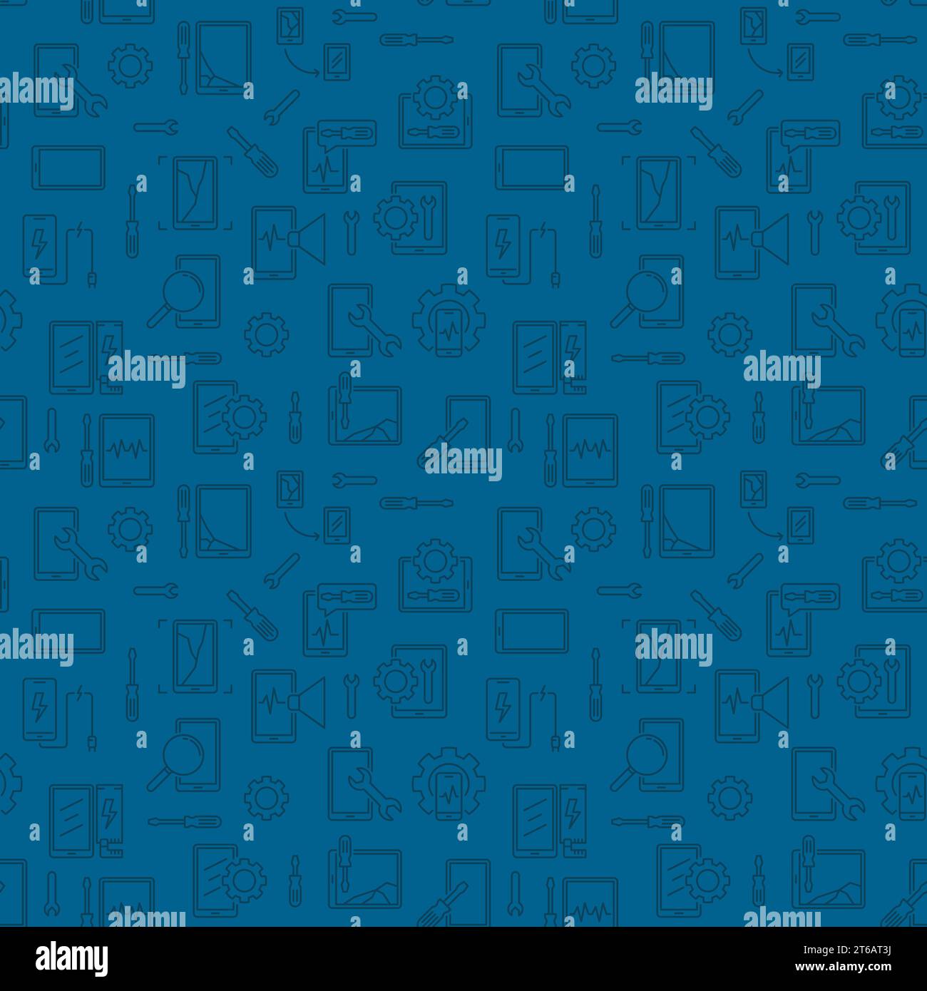 Smart Phone Repair Dark Seamless Pattern - Vector Device Repair linéaire arrière-plan Illustration de Vecteur
