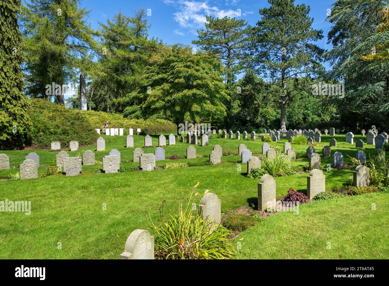 Tombes allemandes de la première Guerre mondiale à St. Cimetière militaire Symphorien, cimetière de la première Guerre mondiale à Saint-Symphorien près de Mons, province du Hainaut, Belgique Banque D'Images