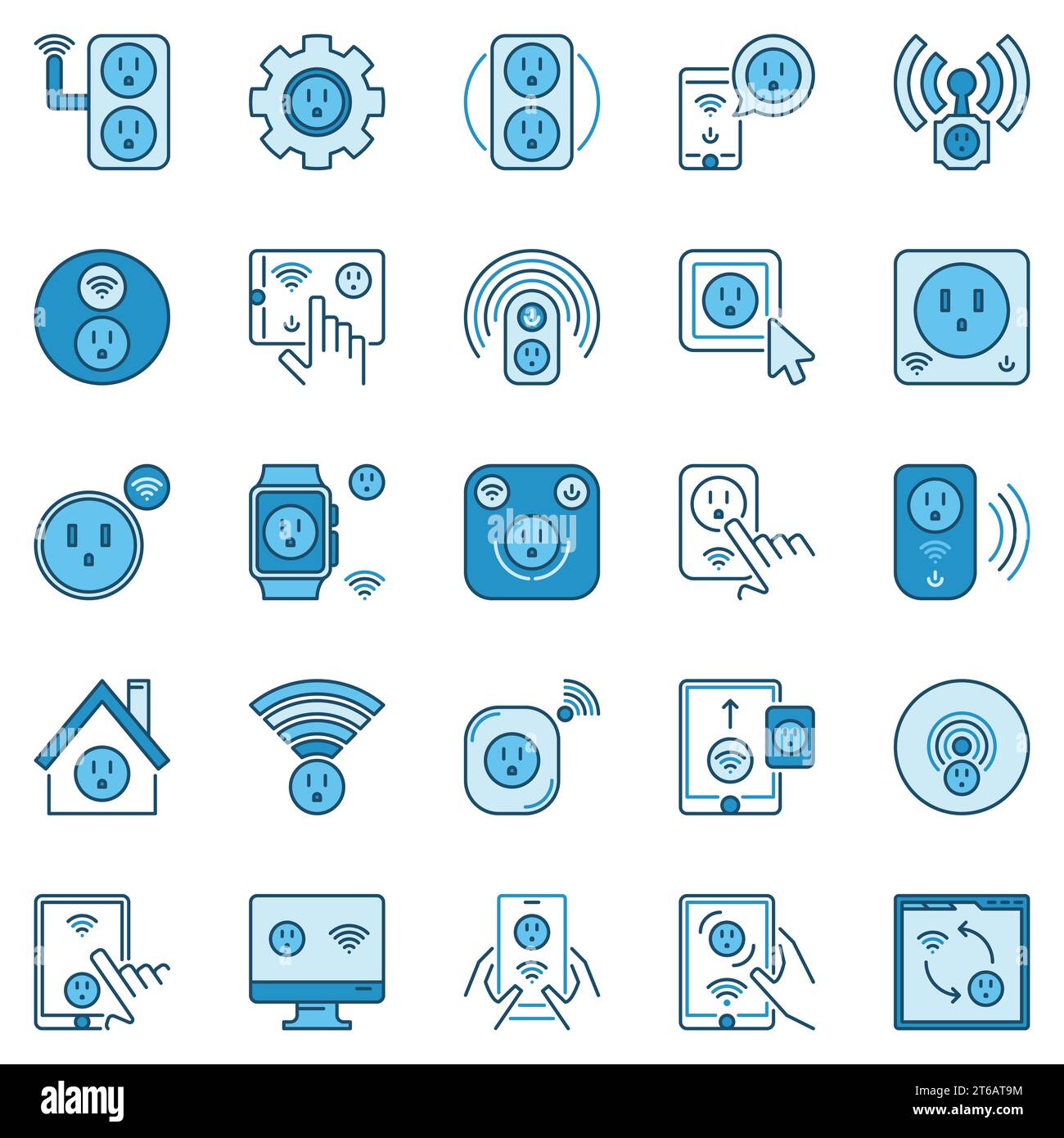 Jeu d'icônes colorées American Smart Socket - collection vectorielle de signes américains ou américains de prises intelligentes wi-fi Illustration de Vecteur