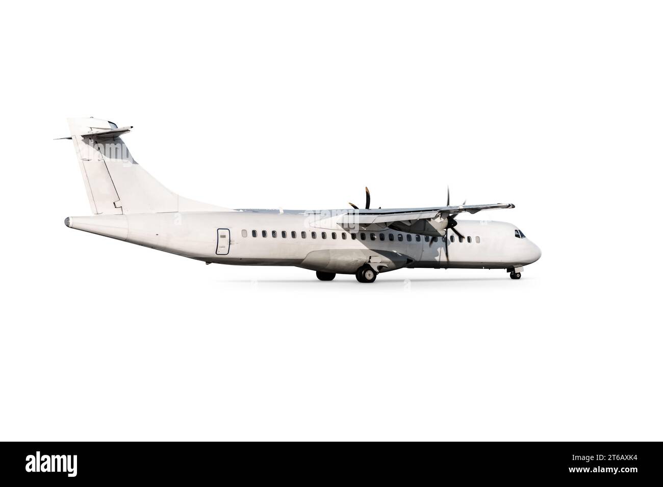 Avion turbopropulseur de passagers isolé sur fond blanc Banque D'Images