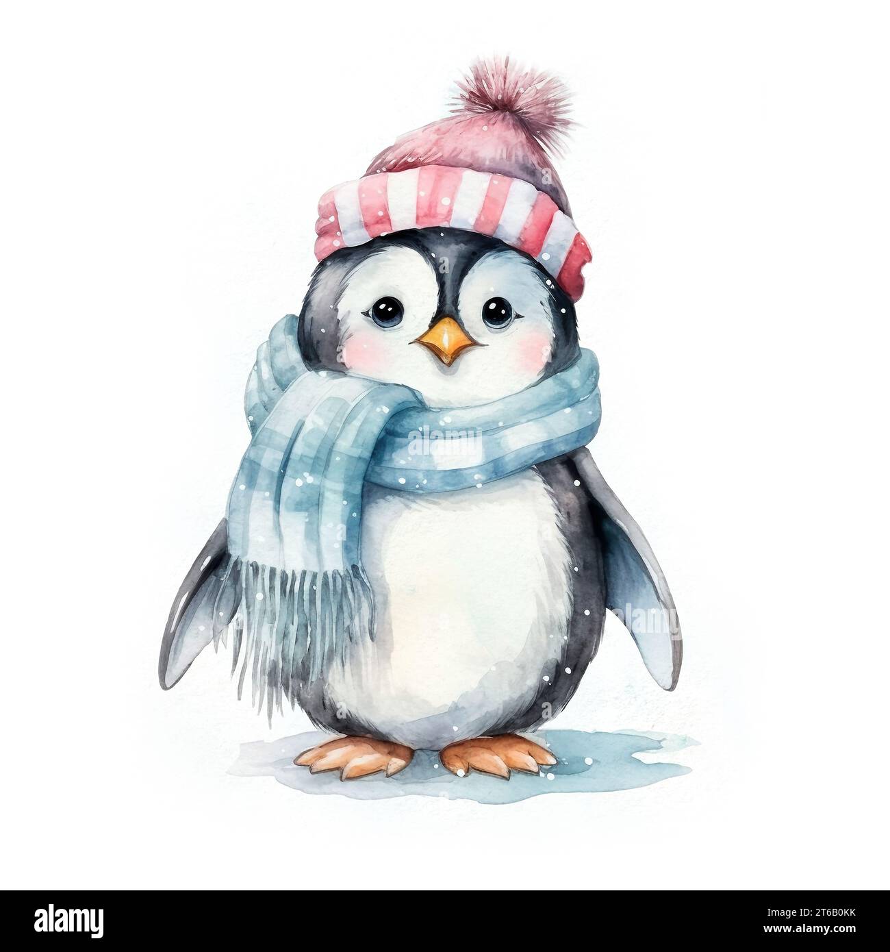 Joli pingouin aquarelle avec bonnet en coton et écharpe Photo Stock - Alamy