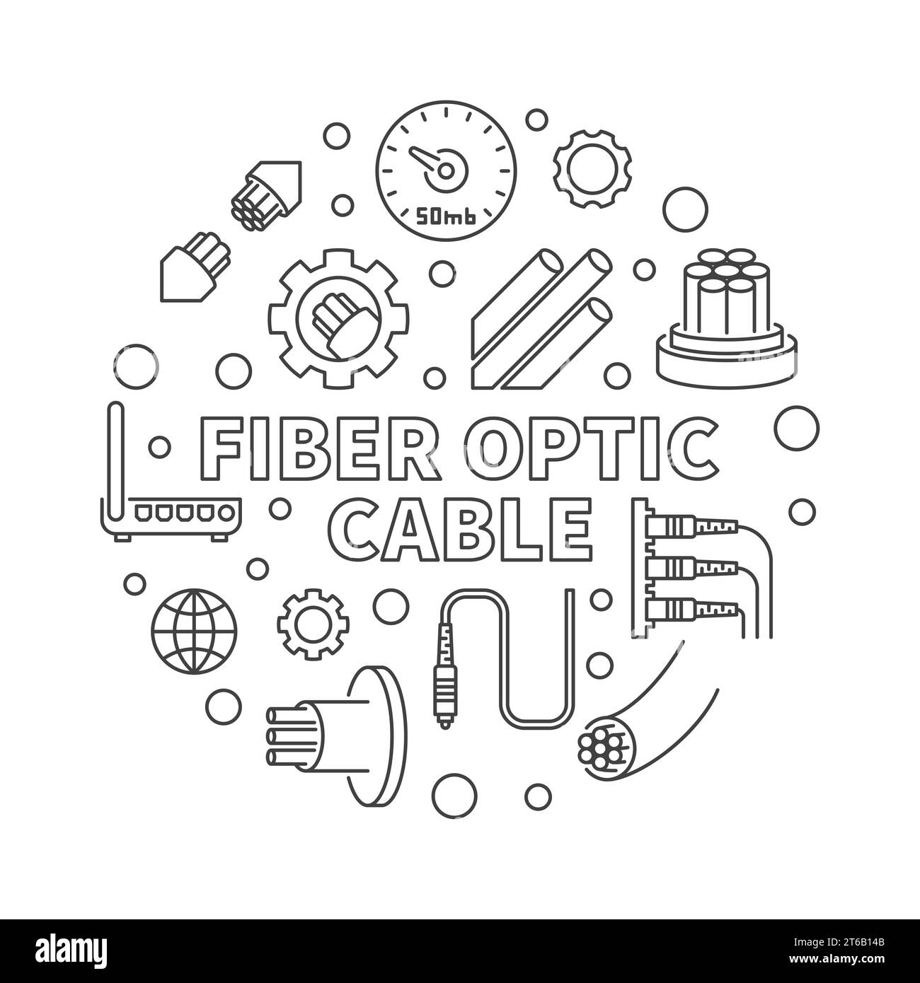 Illustration du concept de câble à fibre optique vectorielle ronde dans le style de ligne mince Illustration de Vecteur