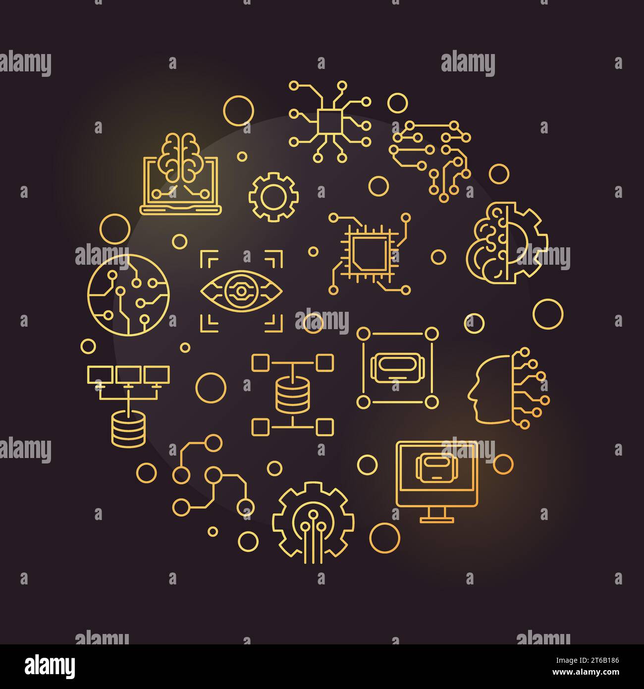 ML - machine Learning Technology concept vector illustration circulaire de contour doré sur fond sombre Illustration de Vecteur