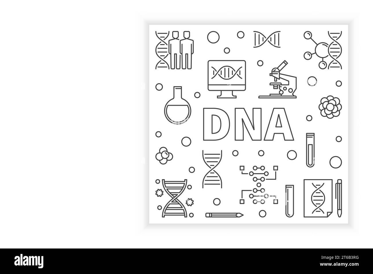 Elément de conception carrée de vecteur de concept d'ADN fabriqué avec de l'acide désoxyribonucléique et des icônes linéaires scientifiques Illustration de Vecteur