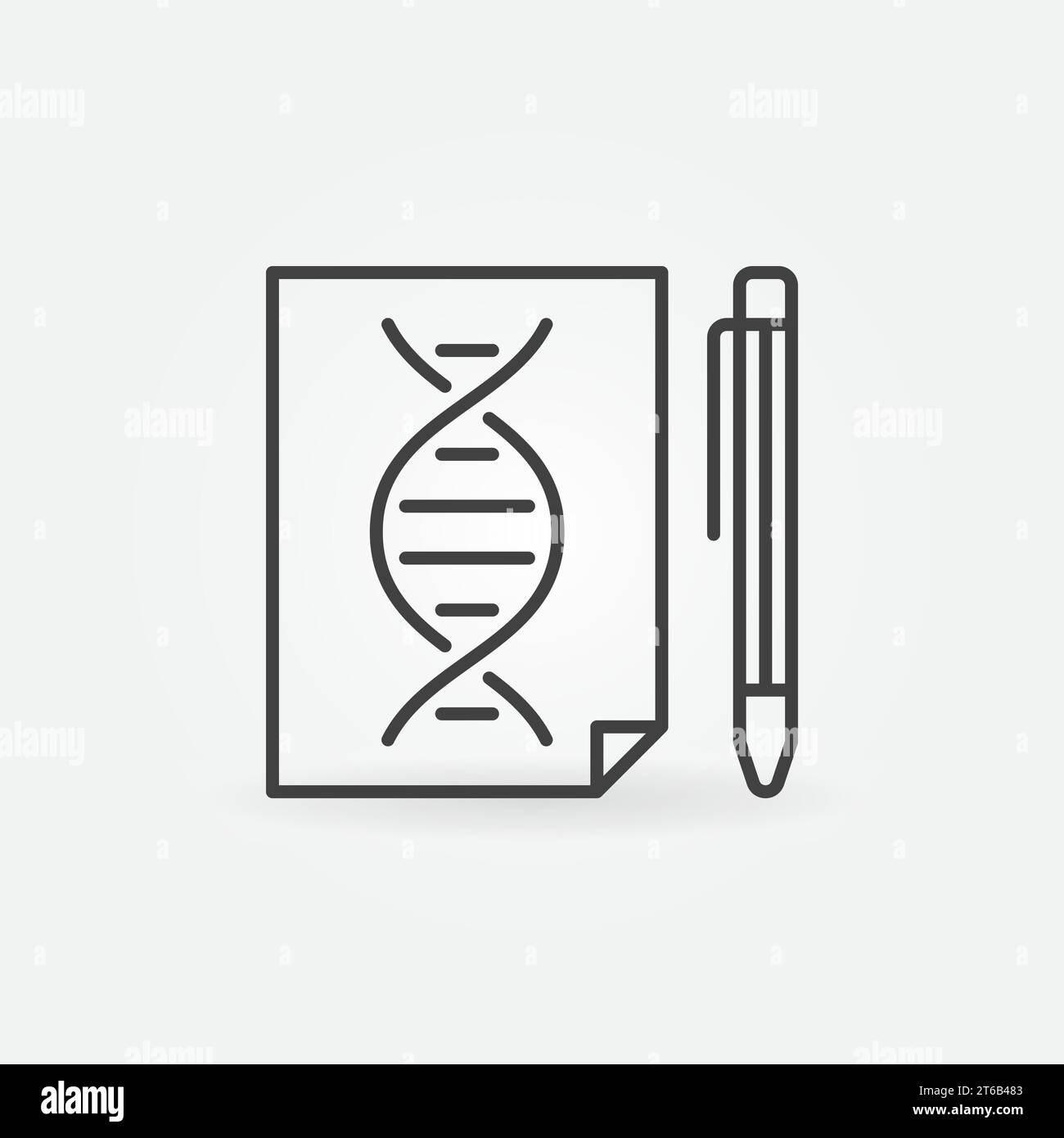 Icône ou signe de concept de vecteur de contour de document d'ADN et de stylo Illustration de Vecteur