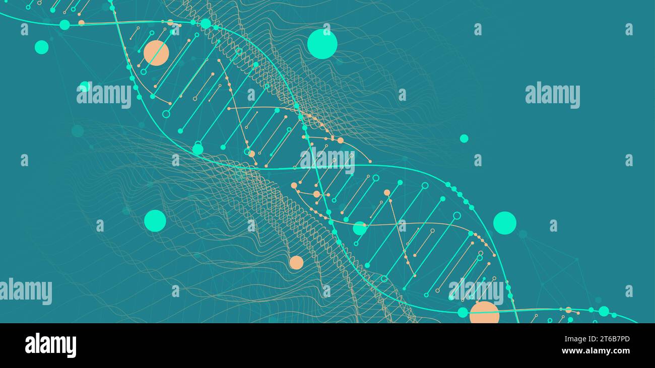 Molécule abstraite d'ADN dessinée à la main. Science médicale, biotechnologie génétique, chimie biologie concept de vecteur. Illustration de Vecteur