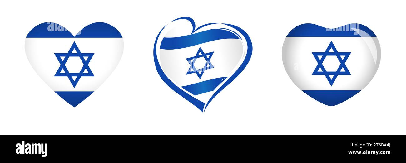 Ensemble d'icônes de l'amour pour Israël. Je me tiens avec Israël, symbole de coeur avec drapeau national. Illustration vectorielle Illustration de Vecteur