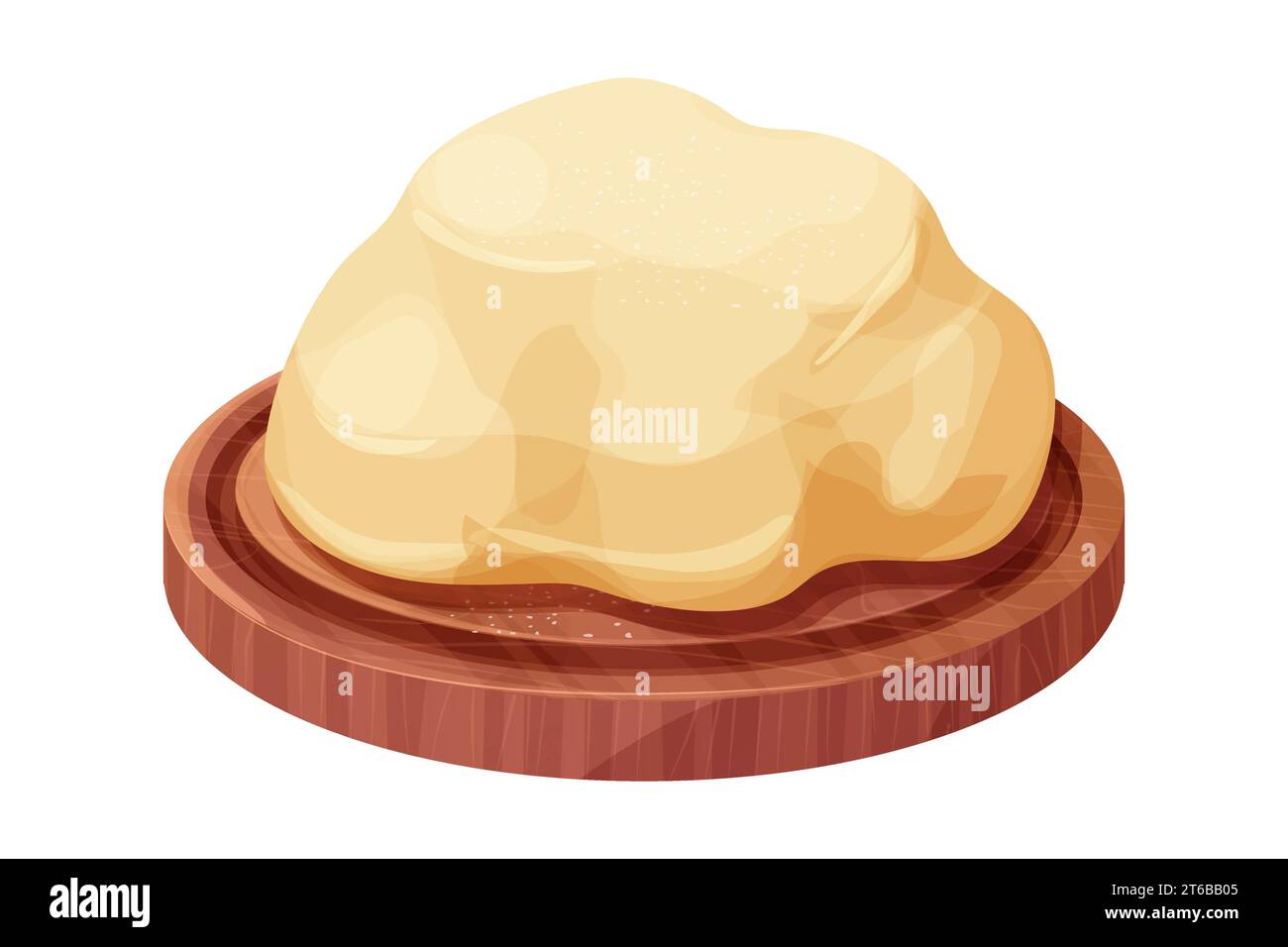 Pâte sur planche découpée en bois avec de la farine dans le style de bande dessinée. Boule de levain, fermentation, pain préparer. Illustration vectorielle Illustration de Vecteur