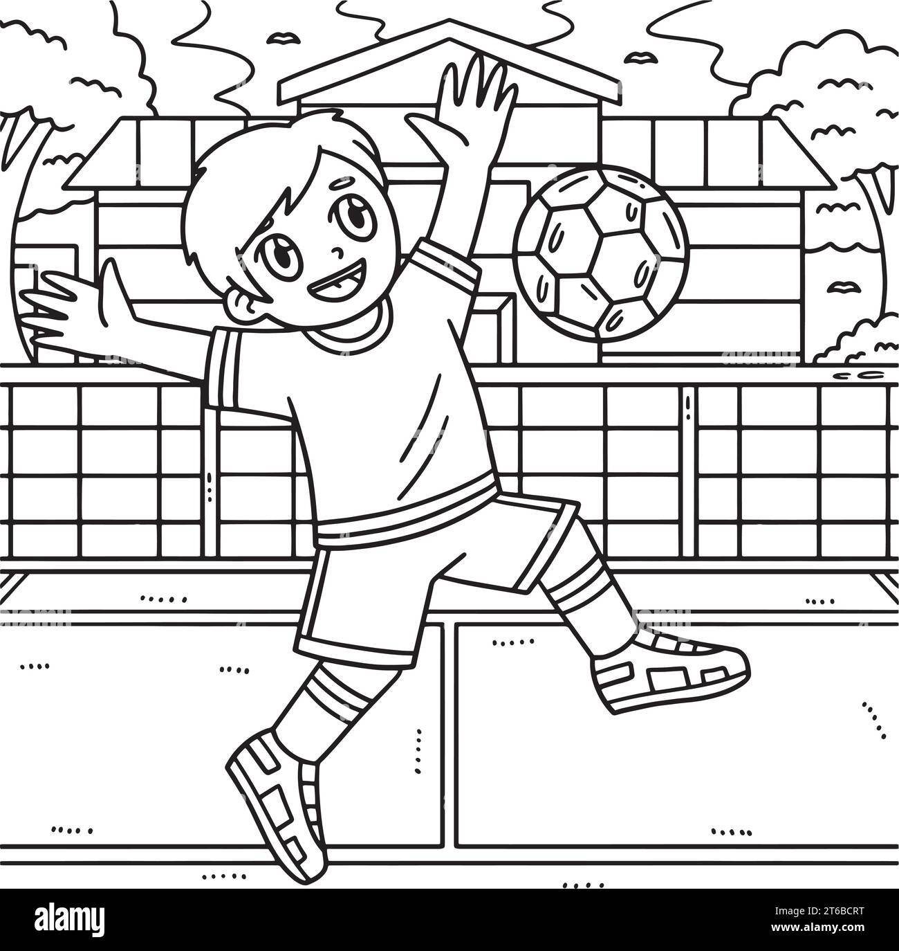 Garçon rebondissant ballon de football sur sa coloration de poitrine Illustration de Vecteur
