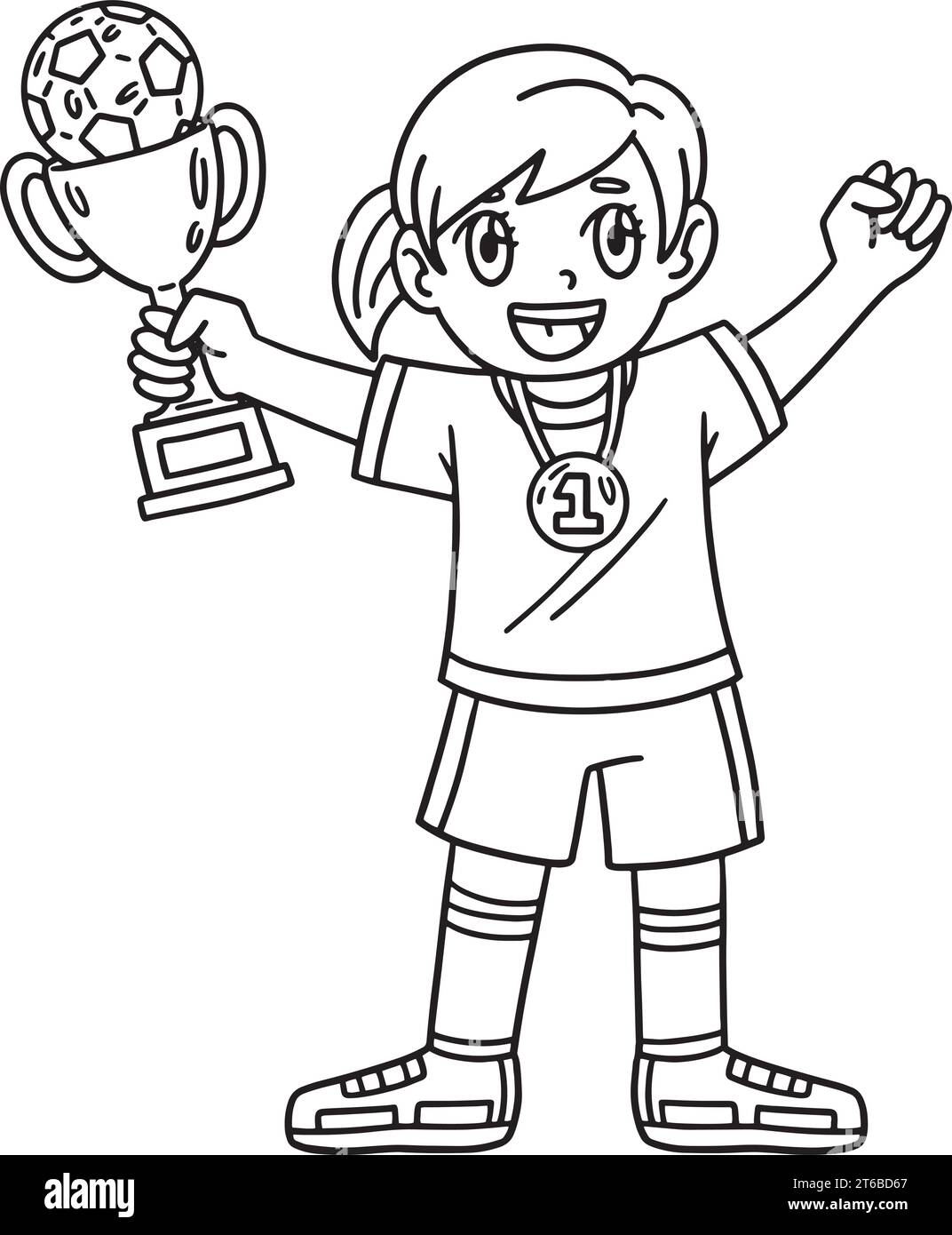Fille avec trophée de football et médaille isolé Illustration de Vecteur