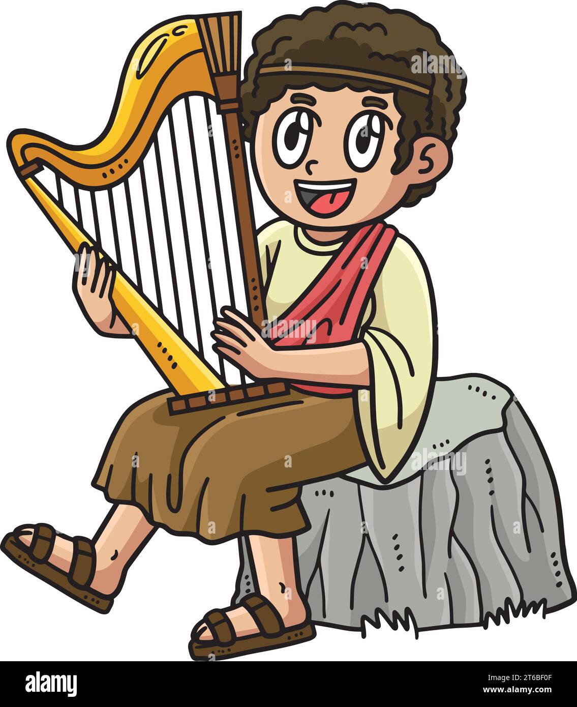 Christian David jouant le Harp Cartoon Clipart Illustration de Vecteur