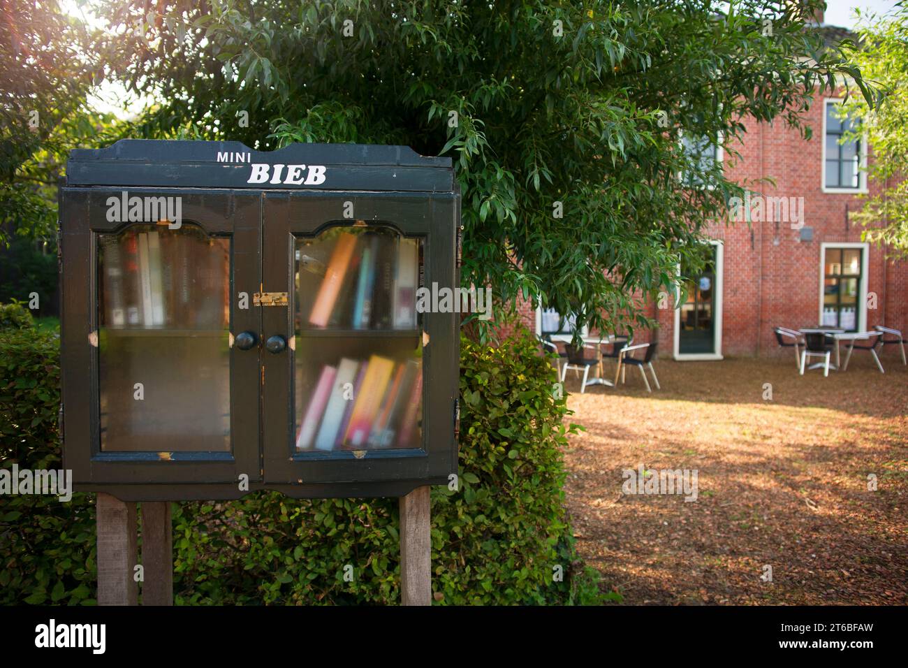 Une mini bibliothèque dans le centre du village de Groningen village d'Eenrum. Libre échange et emprunt de livres. Banque D'Images