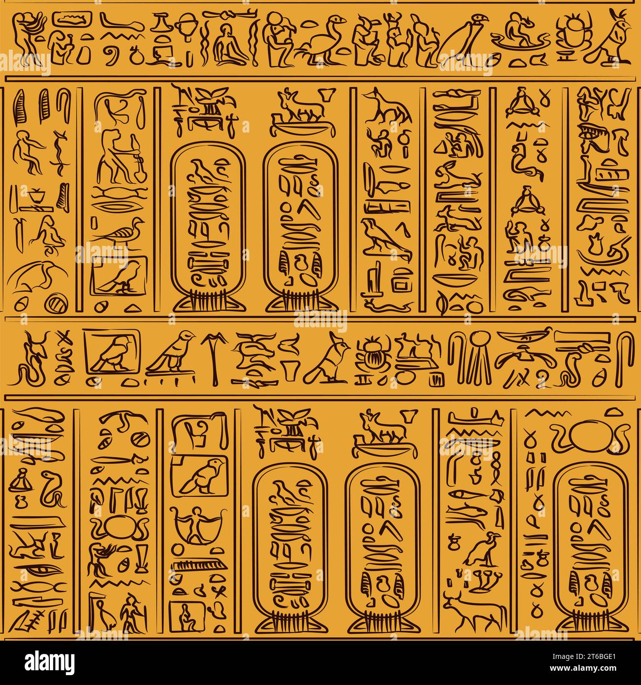 Motif de l'alphabet hiéroglyphes égyptien antique sur fond noir. Concept de culture ancienne et égyptienne Illustration de Vecteur