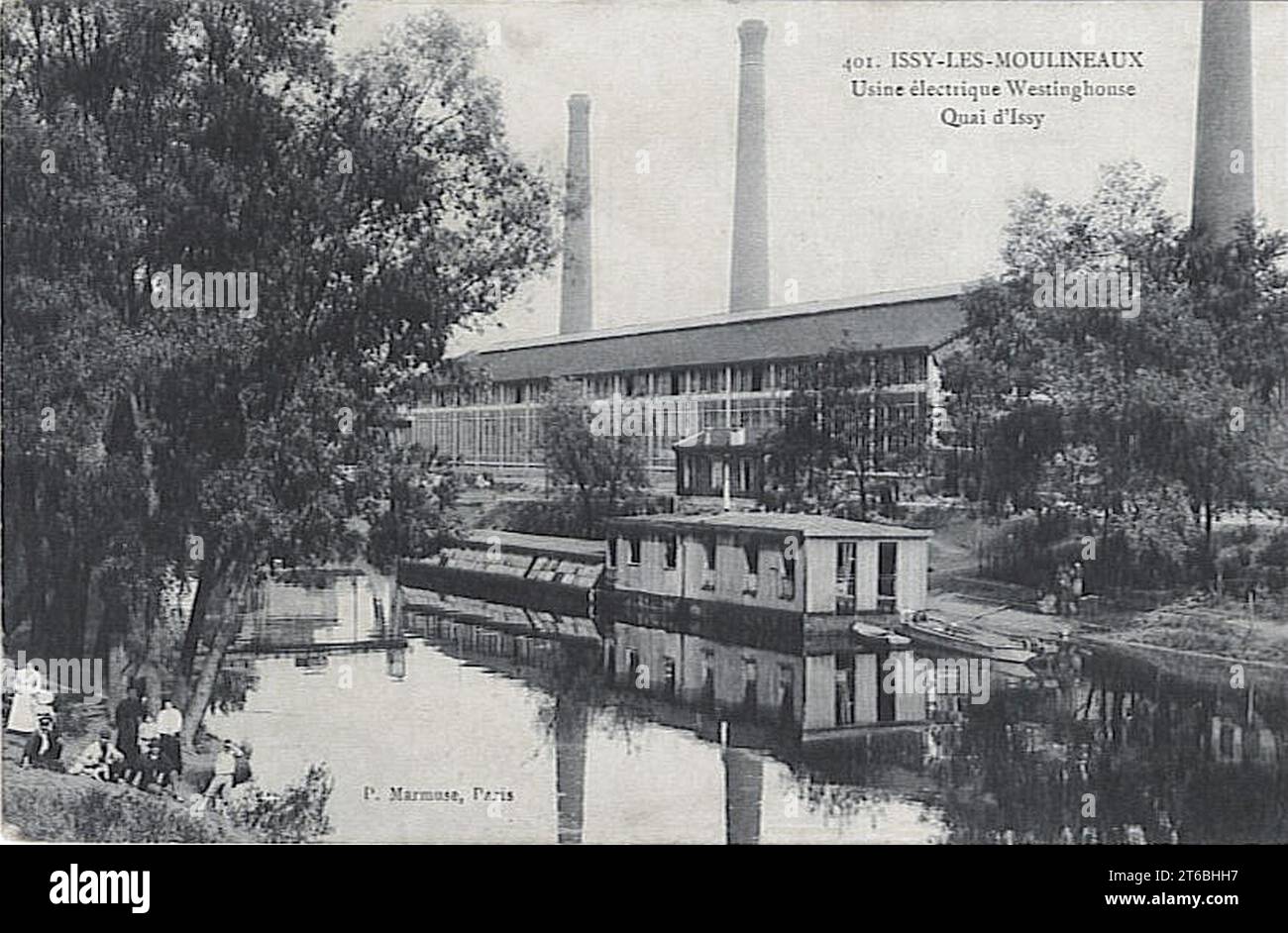 Usine Electrique Westinghouse, quai d'Issy, Issy-les-Moulineaux, carte postale distribuée 1909 Banque D'Images