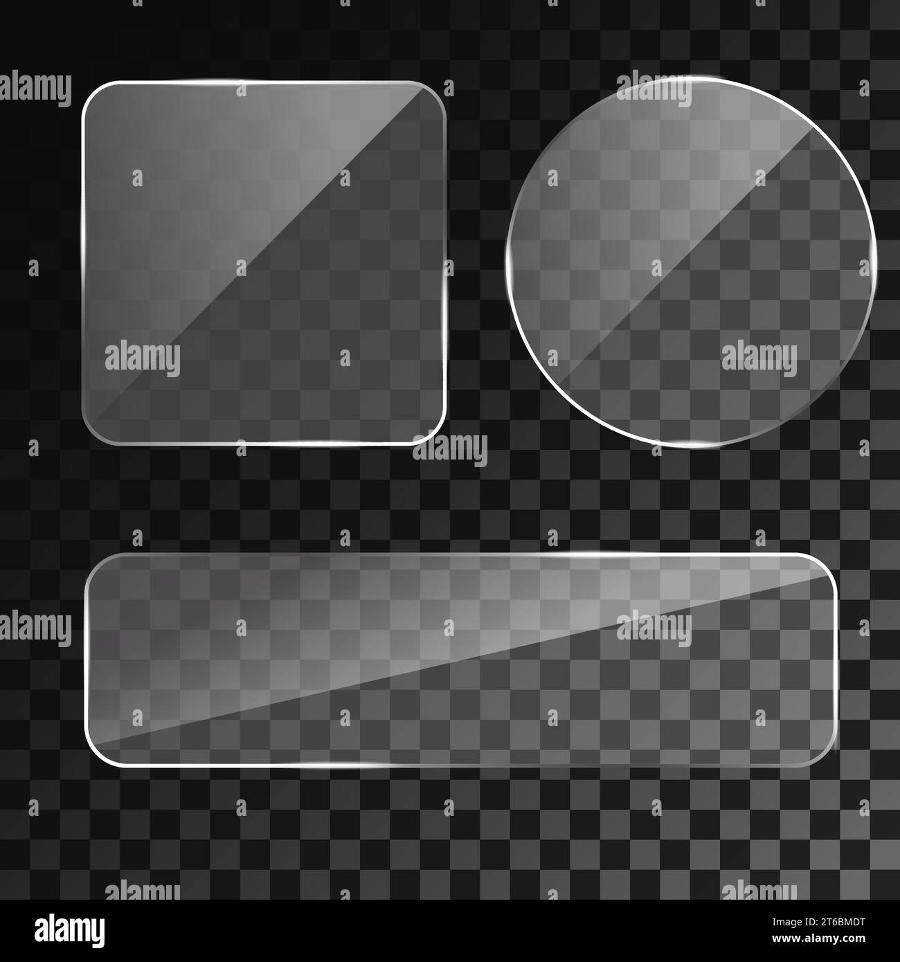 Ensemble de boutons en verre transparent 3D réalistes : carré avec des coins arrondis et un cercle. Illustration vectorielle. Illustration de Vecteur