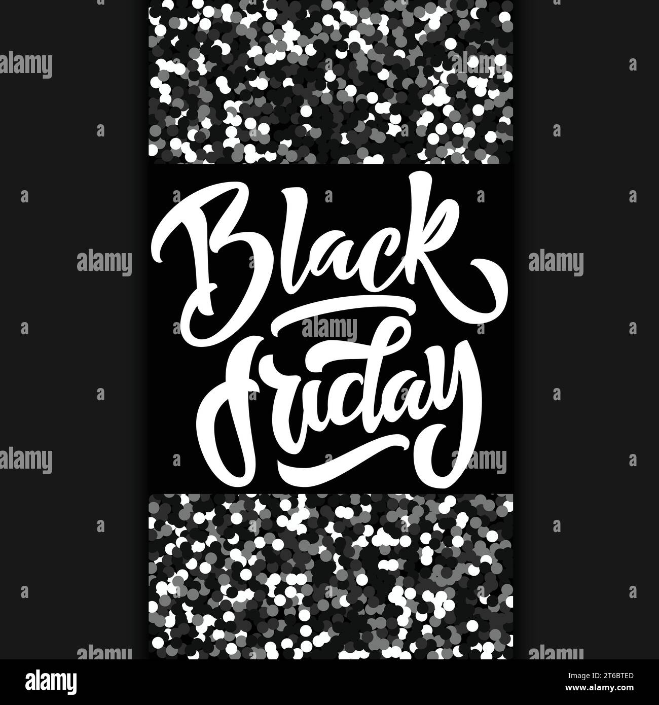 Black friday Flyer design avec particules de texture à paillettes noires effet réaliste, sur fond sombre, avec lettrage à la main personnalisé. Illustration vectorielle. Illustration de Vecteur