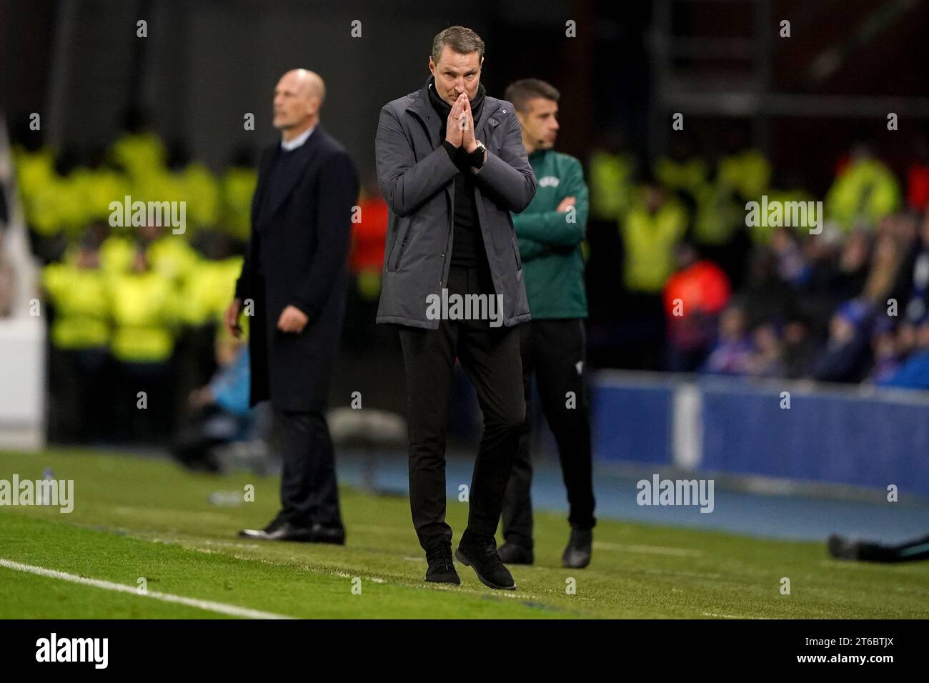 Brian Priske, entraîneur de la Sparta Prague, réagit lors du match du groupe C de l'UEFA Europa League au stade Ibrox, Glasgow. Date de la photo : jeudi 9 novembre 2023. Banque D'Images