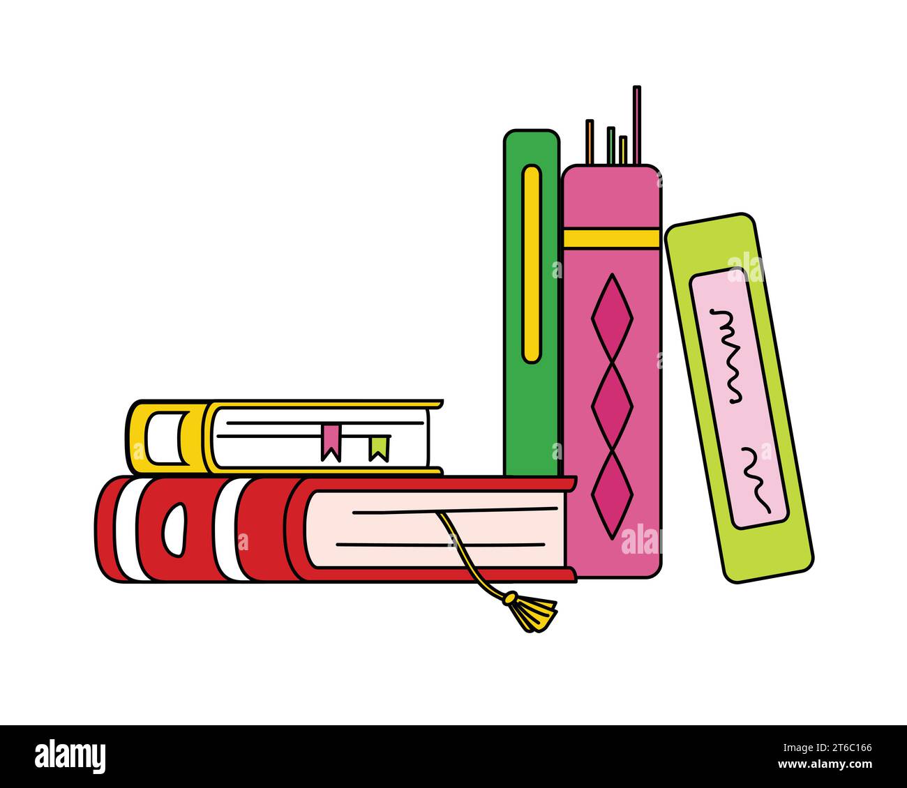 Ensemble de livres avec signets, couché, debout Illustration de Vecteur