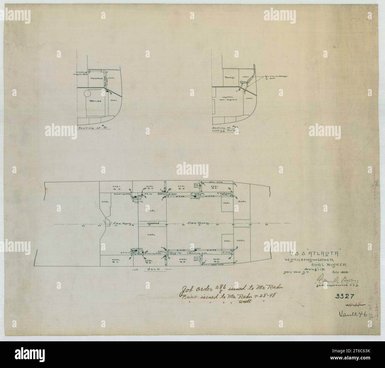 USS Atlanta - ventilation pour le Lower Coal Bunker Banque D'Images