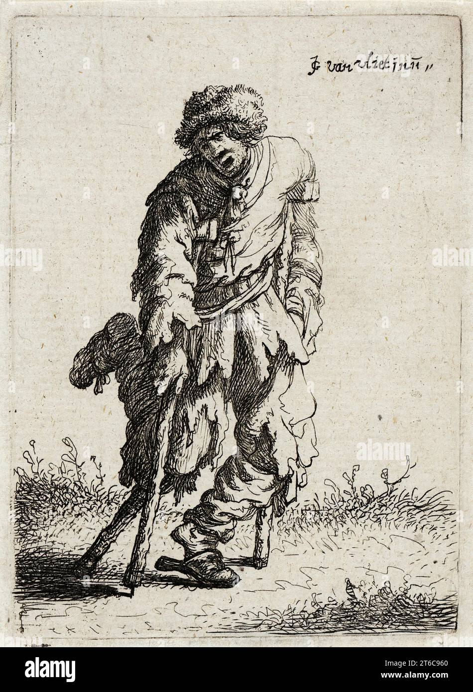 Mendiant avec une jambe en bois, 1632. Du mendiant, planche 2. Banque D'Images