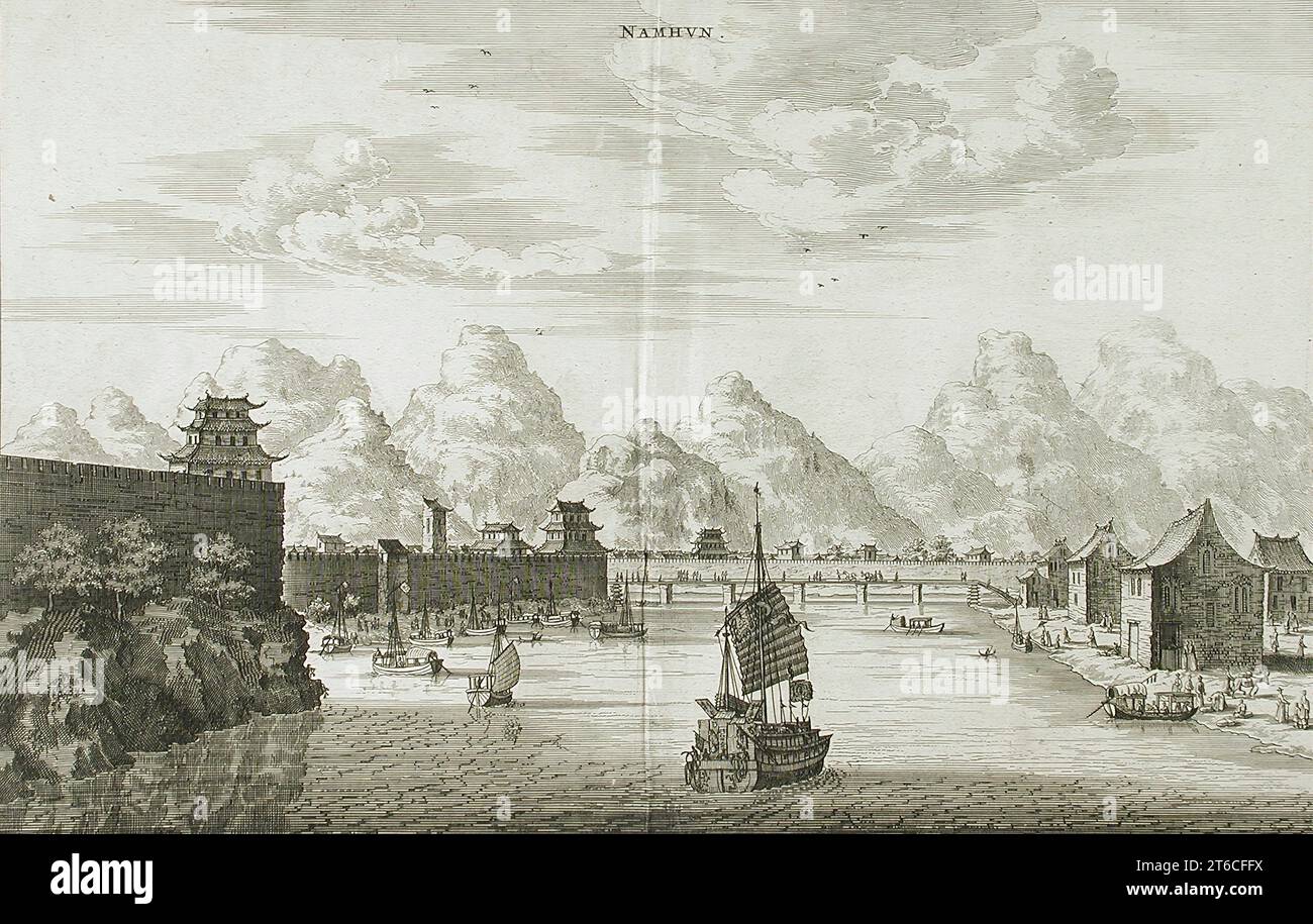 Namkun, 1609. Vue d'une ville portuaire chinoise. Banque D'Images