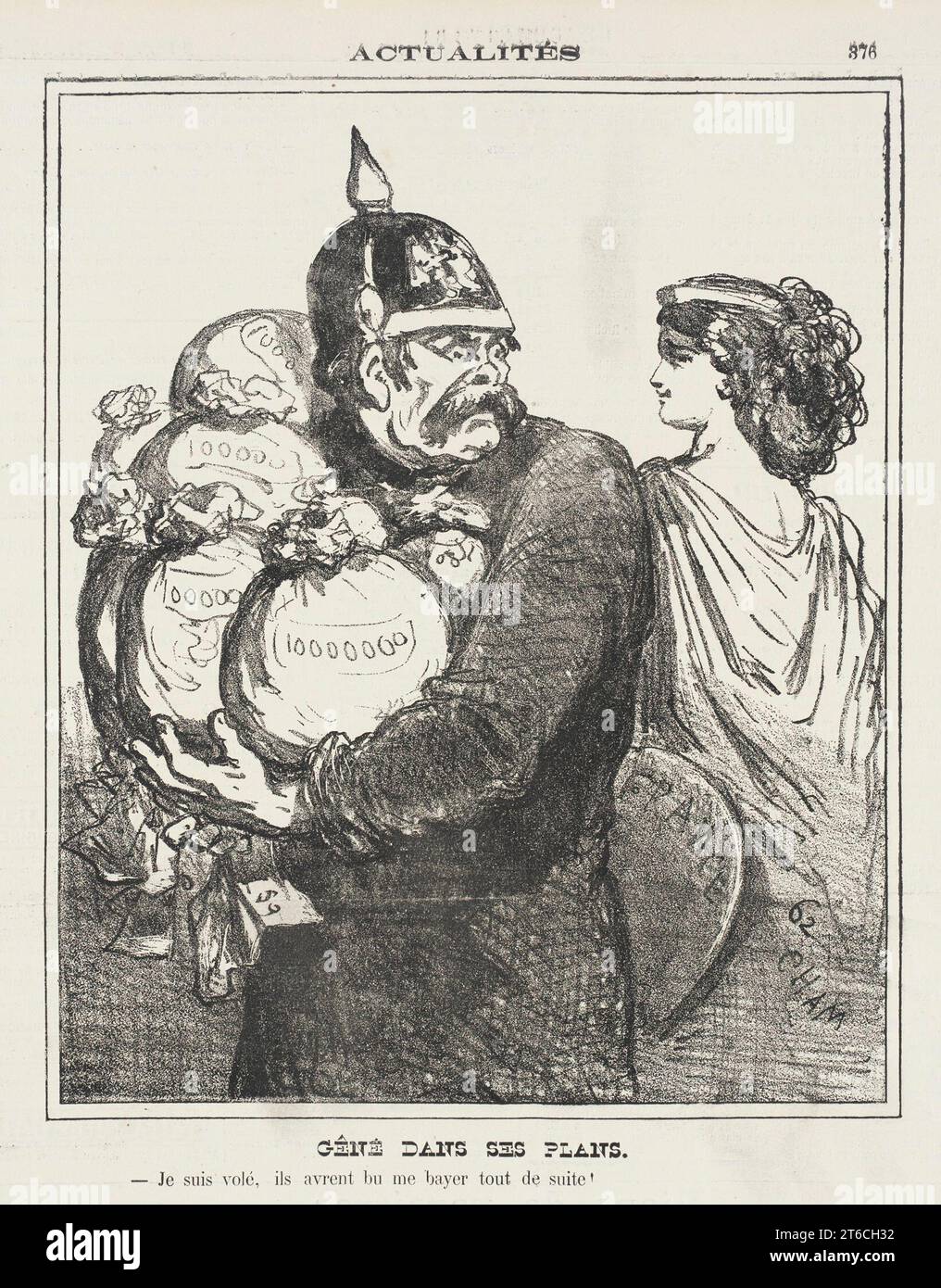 G&#xea;n&#xe9 ; dans ses plans. G&#xea;n&#xe9 ; dans ses plans., ils aurent bu me bayer tout de suite !, 1871. Série : Actualit&#xe9;s ; périodique : le Charivari, vendredi, 14 juillet 1871.embarrassé dans ses plans. Je suis volé, ils m'auraient bu tout de suite ! Banque D'Images