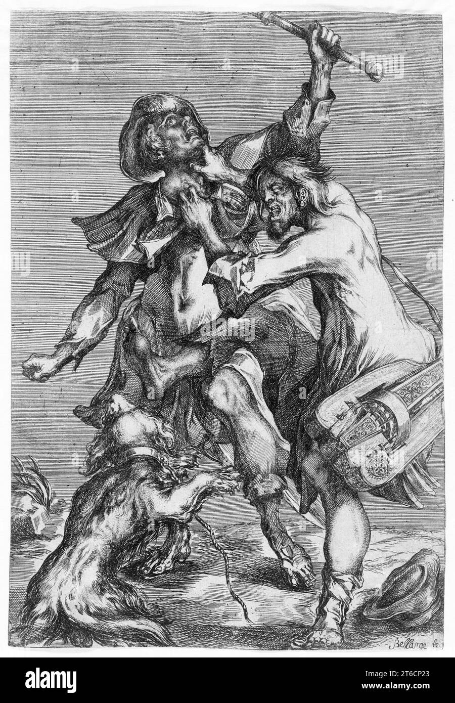 Joueur Hurdy-Gurdy attaquant un pèlerin, c1614. Banque D'Images