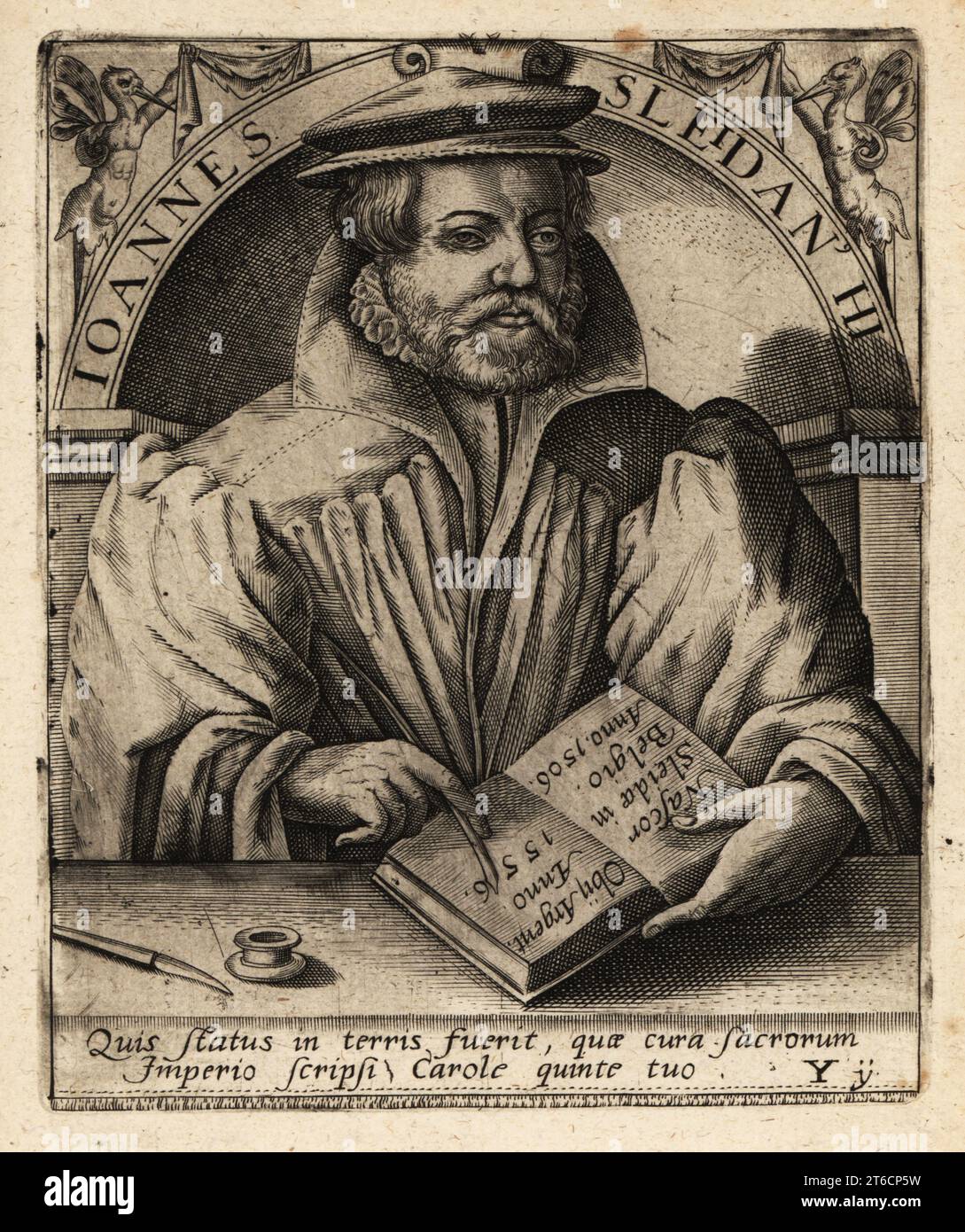 Johannes Sleidan, historien luxembourgeois et annaliste de la réforme, 1506-1556. Joannes Sleidan Historicus. Gravure sur cuivre de Johann Theodore de Bry de Jean-Jacques Boissards Bibliotheca Chalcographica, Johann Ammonius, Francfort, 1650. Banque D'Images