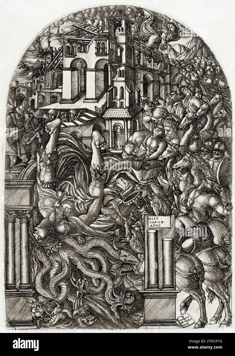 La chute de Babylone, c1555. Série : l'Apocalypse, planche 18. Banque D'Images