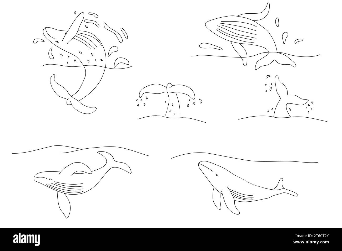 Ensemble avec des baleines, bannière ou carte de la Journée mondiale des baleines, concept d'écologie arrêter la pollution de l'océan et dire non au plastique, illustration vectorielle plate de style doodle pour livre de coloriage pour enfants Illustration de Vecteur