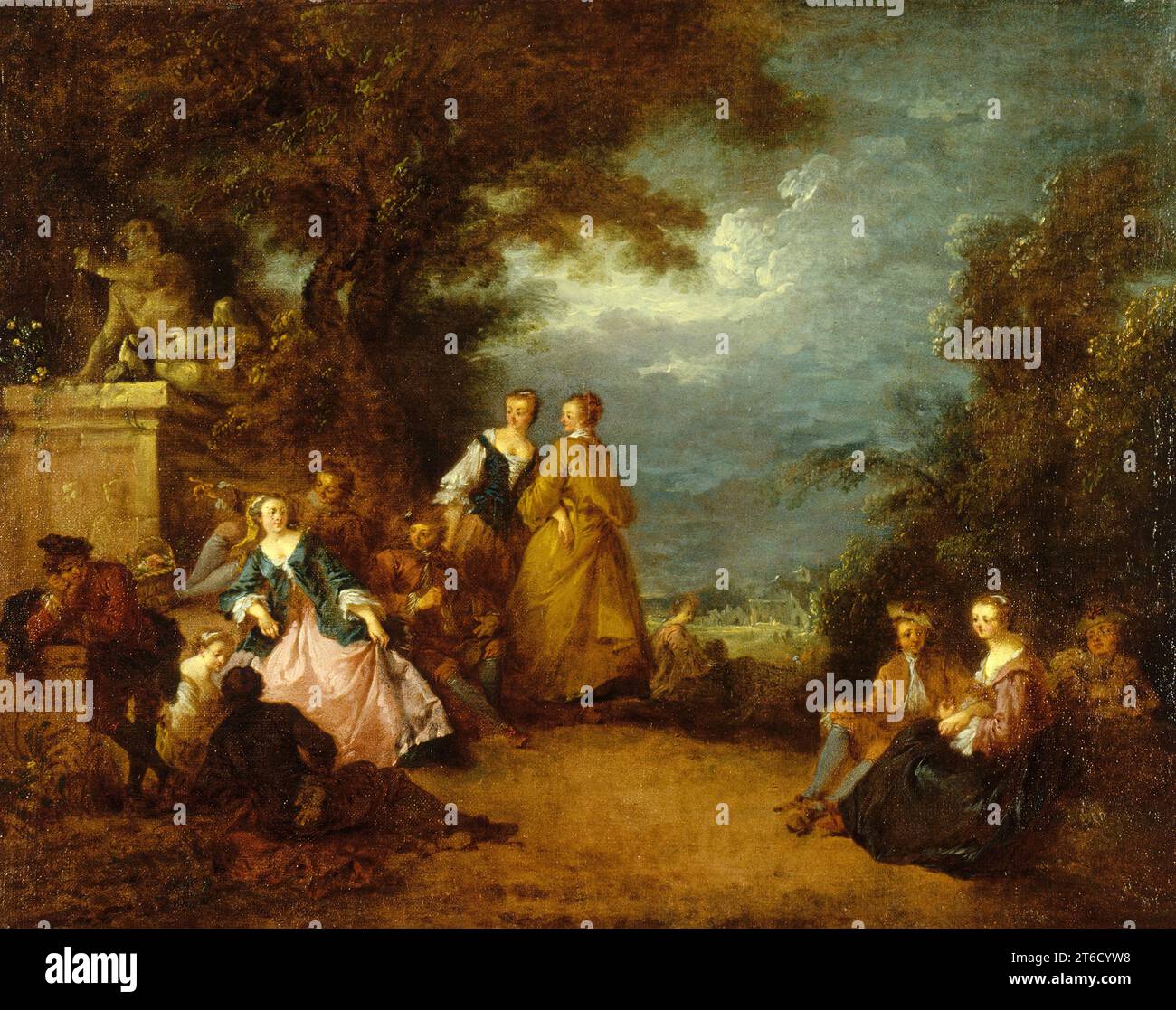 Fête champêtre, c1730. Cette peinture a été attribuée à l'origine à Jean Baptiste Joseph Pater, un artiste spécialisé dans les scènes idéalisées de parc avec des couples amoureux, connu sous le nom de "fêtes champêtres", une catégorie de peinture associée au maître du début du 18e siècle Jean-Antoine Watteau (1684-1721). Des recherches récentes ont indiqué qu'il est plus probable par Bonaventure de Bar, un adepte de Watteau. Banque D'Images