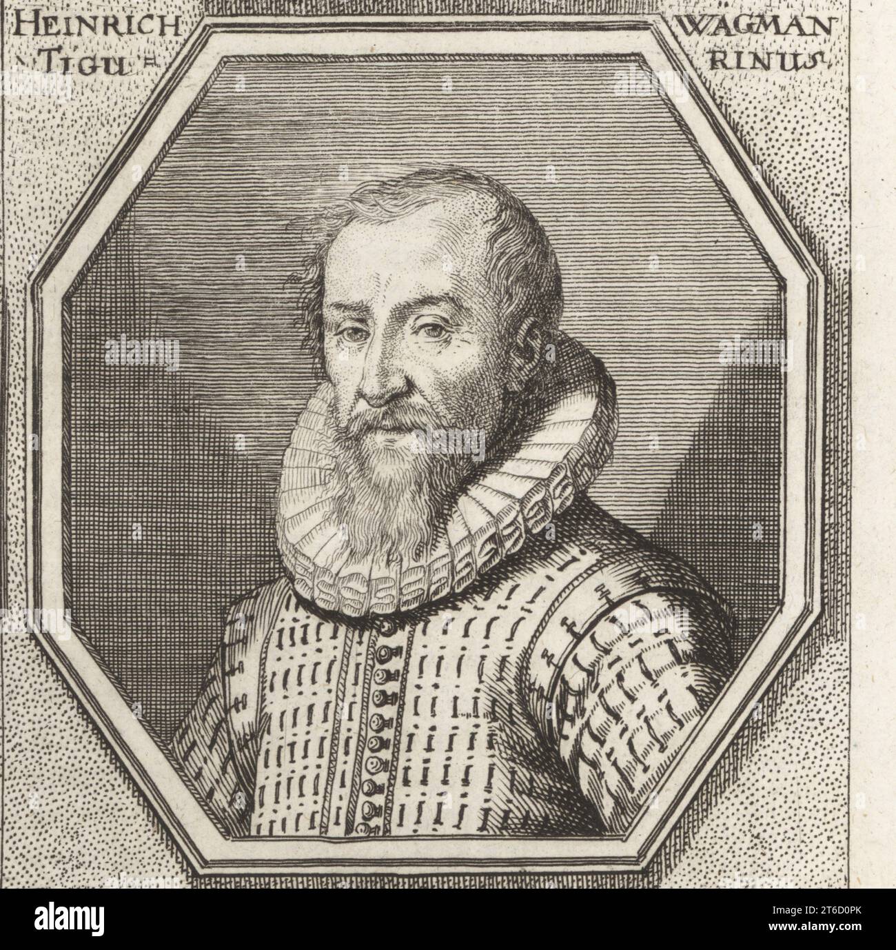 Hans Heinrich Wagmann, peintre suisse et artiste en vitrail, dessinateur et illuminateur de Zurich, 1557-c.1628. Heinrich Wagman Tigurinus. Gravure sur cuivre d'après une illustration de Joachim von Sandrart tirée de sa LAcademia Todesca, della Architectura, Scultura & Pittura, oder Teutsche Academie, der Edlen Bau- Bild- und Mahlerey-Kunste, Académie allemande d'architecture, de sculpture et de peinture, Jacob von Sandrart, Nuremberg, 1675. Banque D'Images