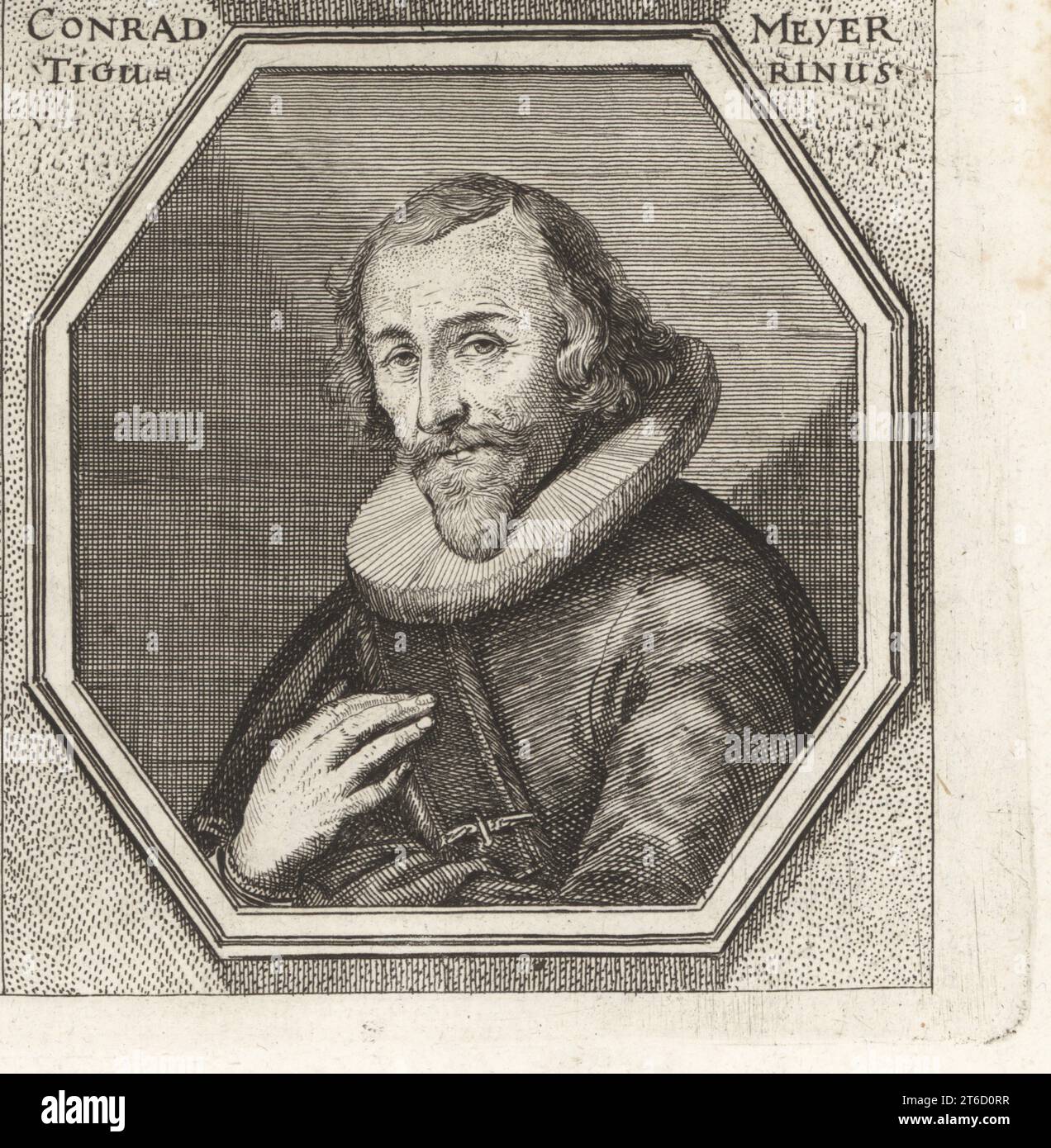 Conrad Meyer, paysagiste suisse, graveur et médaillé de Zurich, 1618-1689. Élève de son père Dietrich Meyer et Matthaus Merian. Conrad Meyer Tigurinus. Gravure sur cuivre d'après une illustration de Joachim von Sandrart tirée de sa LAcademia Todesca, della Architectura, Scultura & Pittura, oder Teutsche Academie, der Edlen Bau- Bild- und Mahlerey-Kunste, Académie allemande d'architecture, de sculpture et de peinture, Jacob von Sandrart, Nuremberg, 1675. Banque D'Images