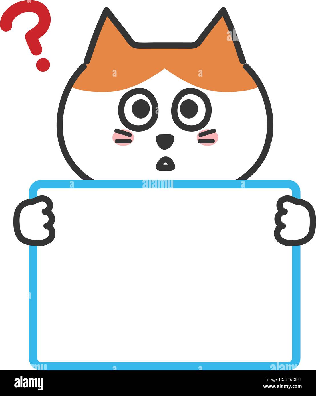 Dessin animé orange chat tabby posant des questions avec un tableau blanc, illustration vectorielle isolée sur un fond transparent. Illustration de Vecteur