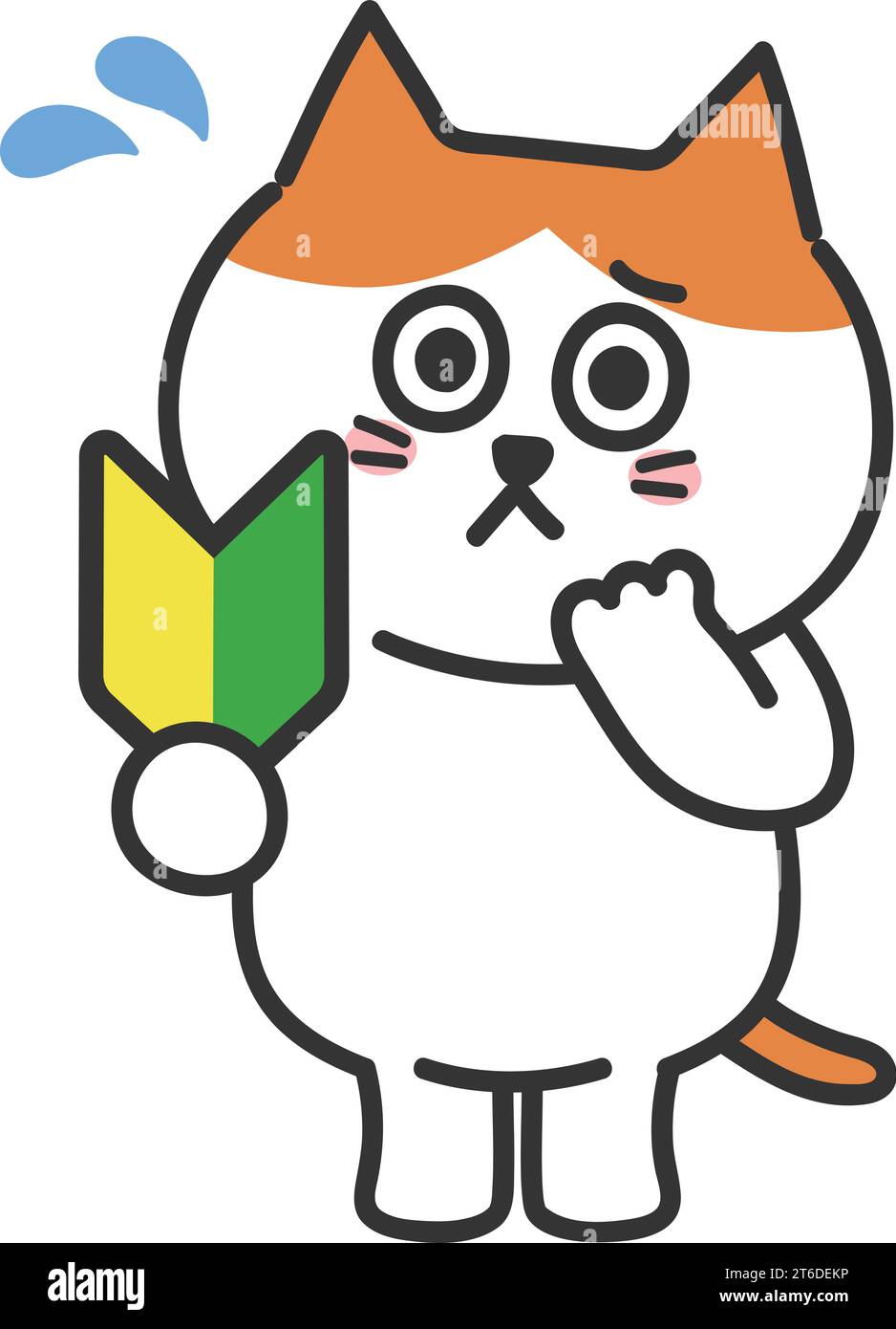 Chat tabby de dessin animé inquiet de conduire avec un signe de débutant japonais pour la conduite, illustration vectorielle isolée sur un fond transparent. Illustration de Vecteur Chat tabby de dessin animé inquiet de conduire avec un signe de débutant japonais pour la conduite, illustration vectorielle isolée sur un fond transparent. Illustration de Vecteur