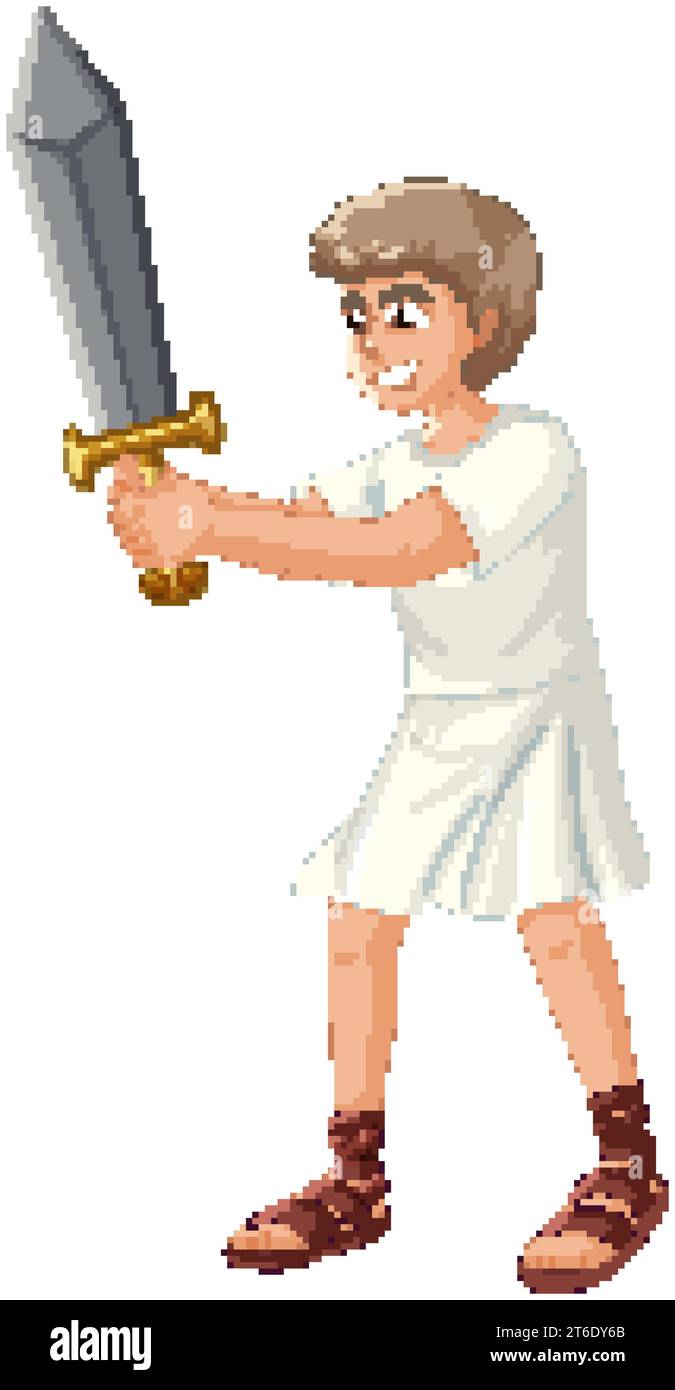 Illustration de Davide tenant une épée de l'histoire biblique religieuse de David et Goliath Illustration de Vecteur