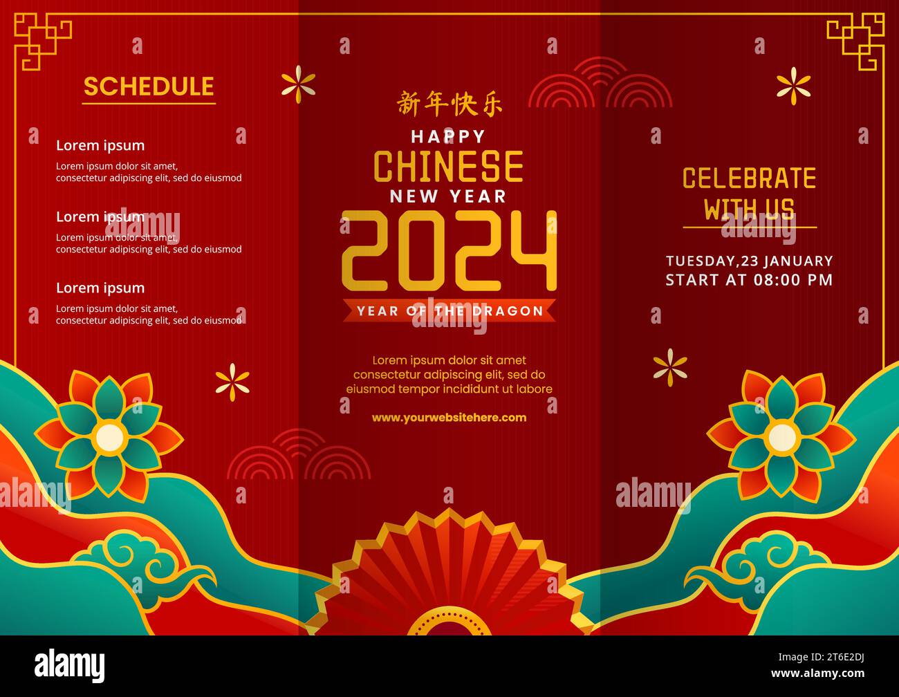 Nouvel an chinois 2024 social Media Post Illustration Flat Cartoon Hand Drawn Templates Background Illustration de Vecteur