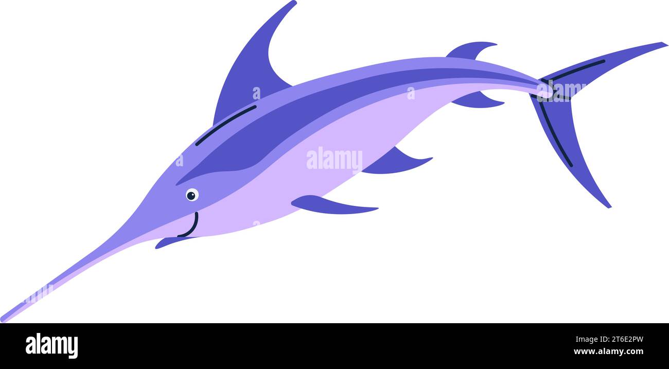 Poisson d'océa ou de mer, espadon souriant personnage Illustration de Vecteur