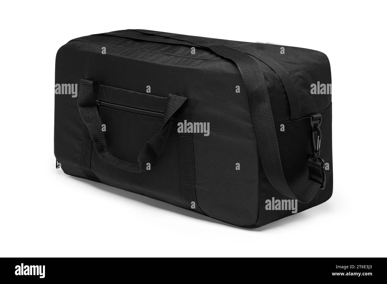 close up noir outdoor tendance sports personnalisé sac bandoulière en nylon duffle gym sacs de voyage pour hommes femmes isolé sur fond blanc. vue de dessus Banque D'Images