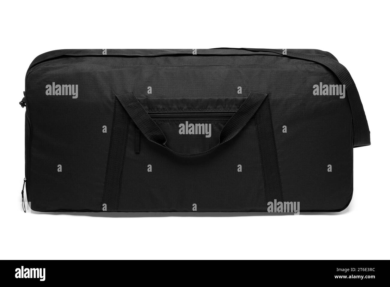 close up noir outdoor tendance sports personnalisé sac bandoulière en nylon duffle gym sacs de voyage pour hommes femmes isolé sur fond blanc. vue de dessus Banque D'Images