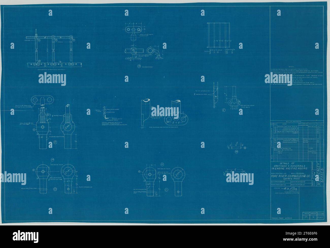 USS Henley (DD-39)- disposition des plaques de plancher dans les salles de pompiers Banque D'Images